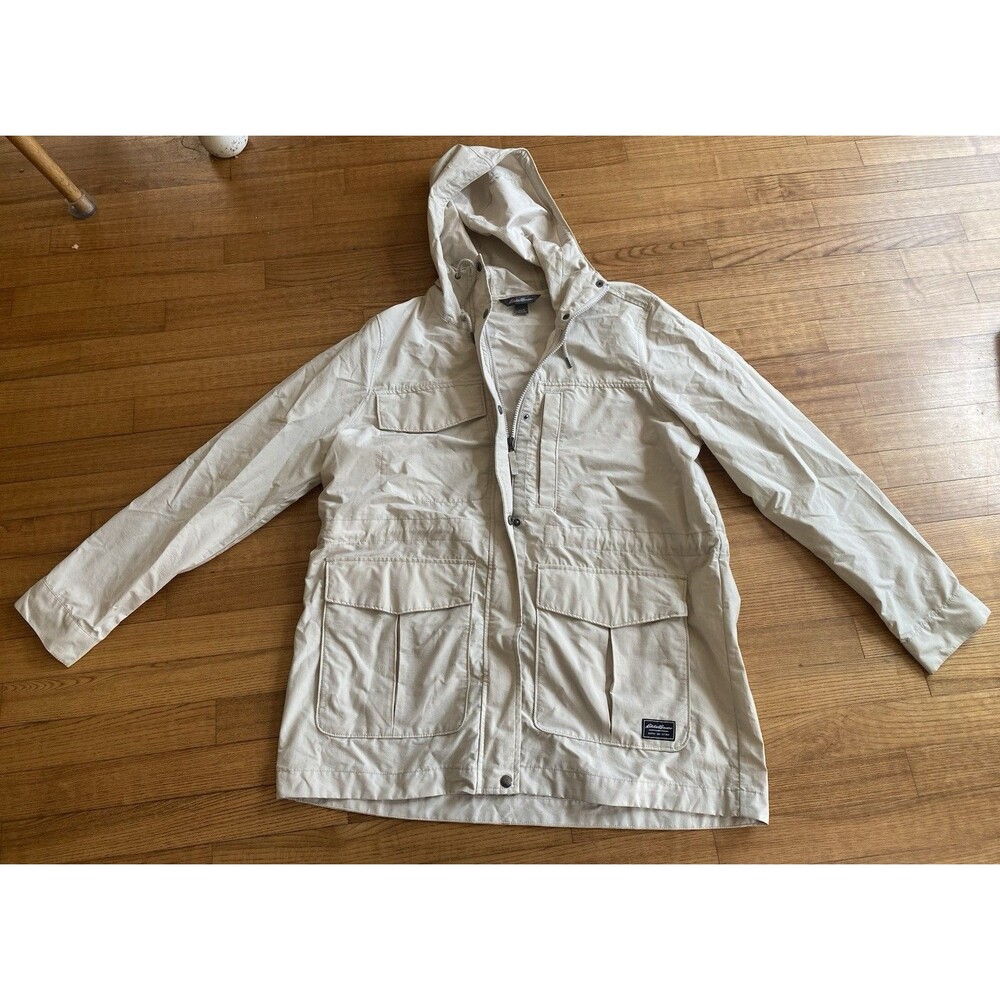 Eddie Bauer Jacket Womens Large Tan Khaki Lightweight Drawstring Lined Outdoor